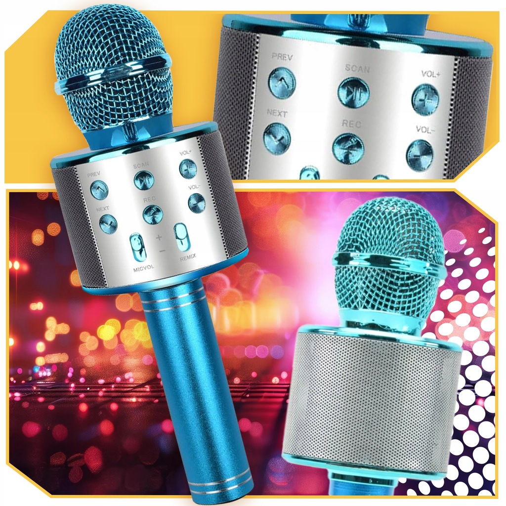 BEZPRZEWODOWY MIKROFON KARAOKE BLUETOOTH GŁOŚNIK DLA DZIECI NA PREZENT USB Charakterystyka kierunkowa kardioidalna